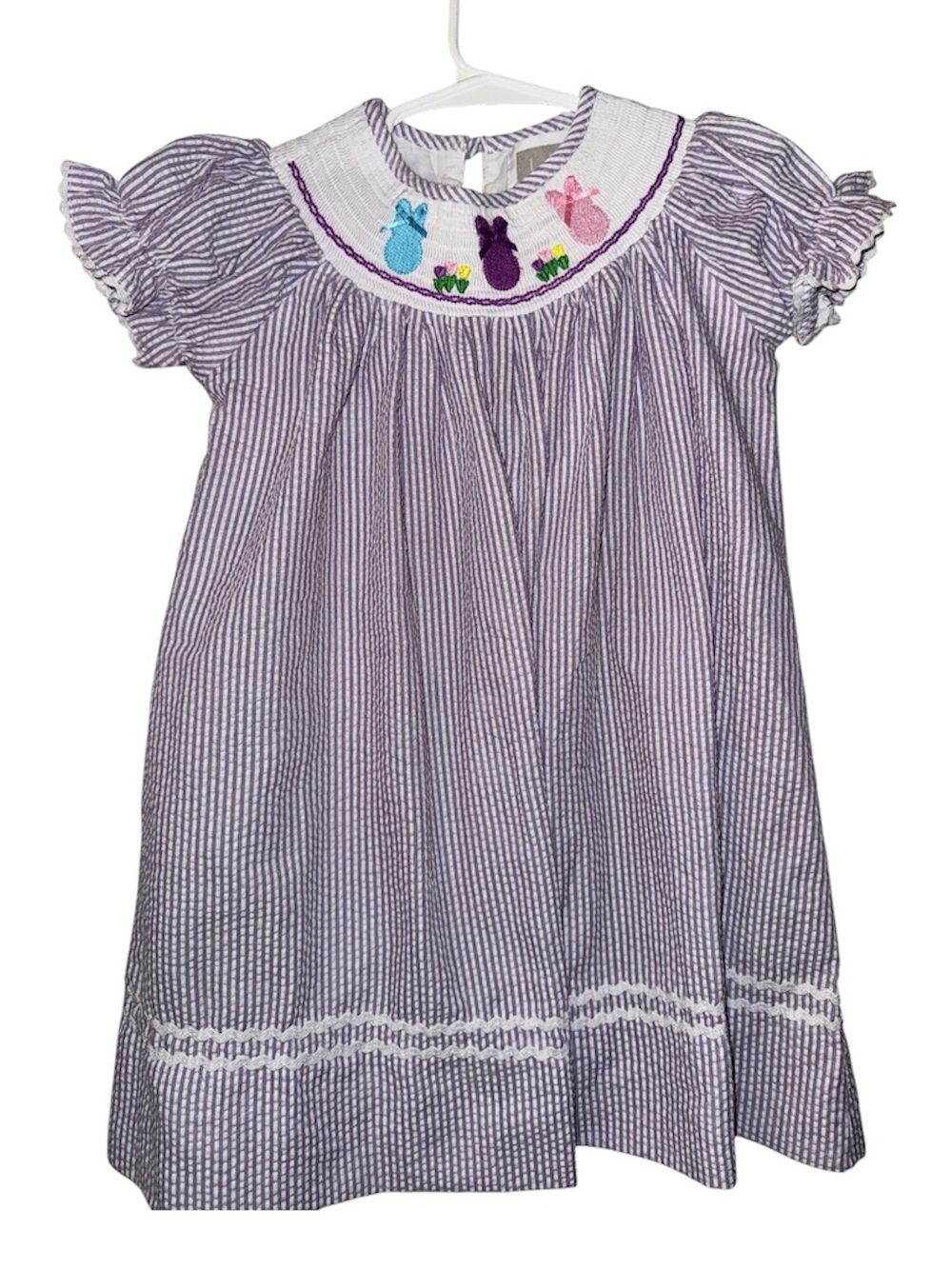 Purple Girls' Smock Dress with Bunny Embroidery - Picture 2 of 5